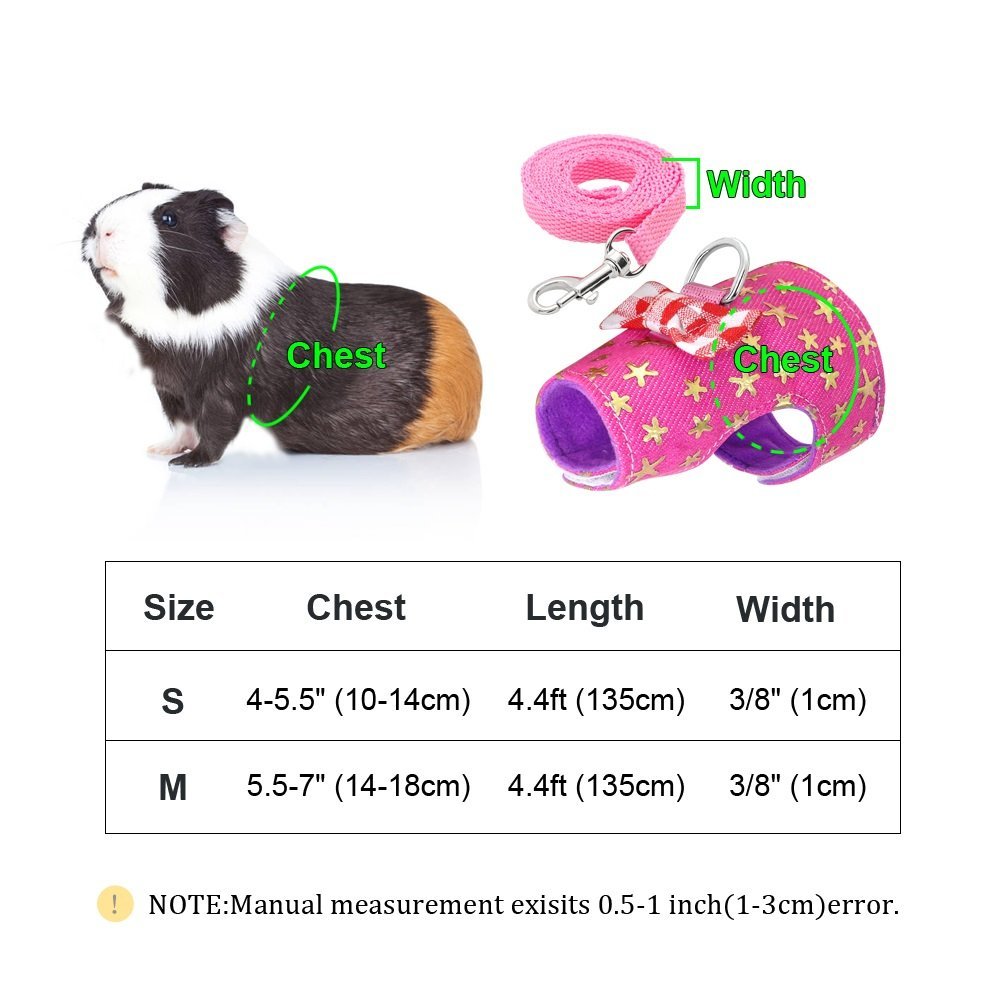 CheeseandU Small Pet Outdoor Walking Harness Vest and Leash Set with Cute Bowknot Decor Chest Strap Harness for Rat Ferret, Squirrel Hamster Clothes Accessory, Pink Star