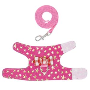 CheeseandU Small Pet Outdoor Walking Harness Vest and Leash Set with Cute Bowknot Decor Chest Strap Harness for Rat Ferret, Squirrel Hamster Clothes Accessory, Pink Star