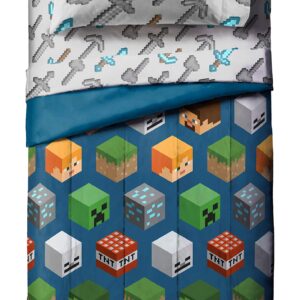 Jay Franco Minecraft Isometric 4 Piece Twin Bed Set - includes Comforter & Sheet Set - Bedding Features Creeper - Super Soft Fade Resistant Polyester - (Official Minecraft Product)