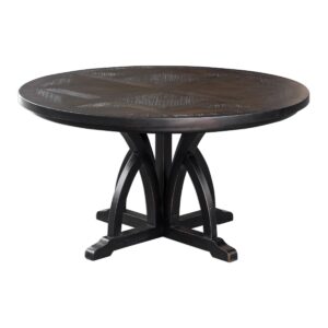 MY SWANKY HOME Elegant Black Wood Diamond Arch Round Dining Table | 4 6 Seat Entry Classic