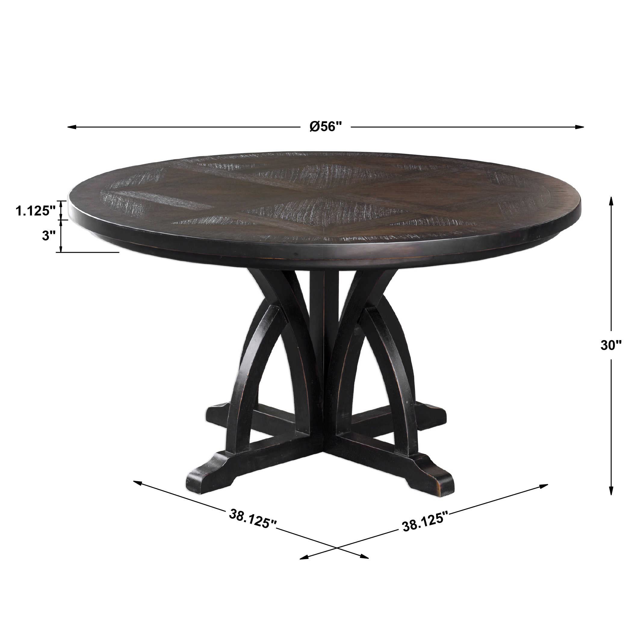 MY SWANKY HOME Elegant Black Wood Diamond Arch Round Dining Table | 4 6 Seat Entry Classic