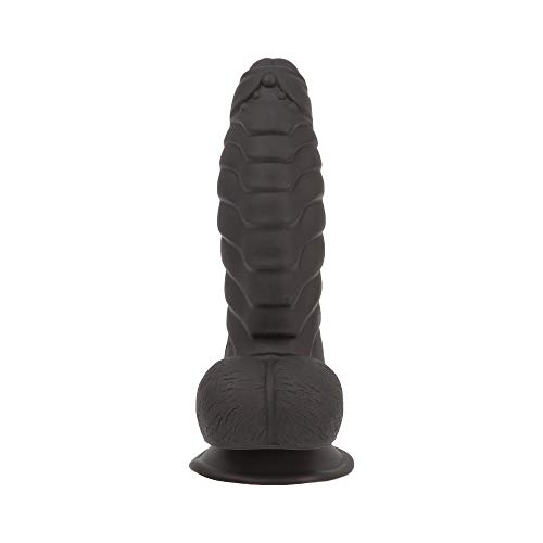 Pure Love 7 Inch Fantasy Silicone Dildo with Suction Cup, Ribbed & Studded, Black Color, Adult Sex Toy