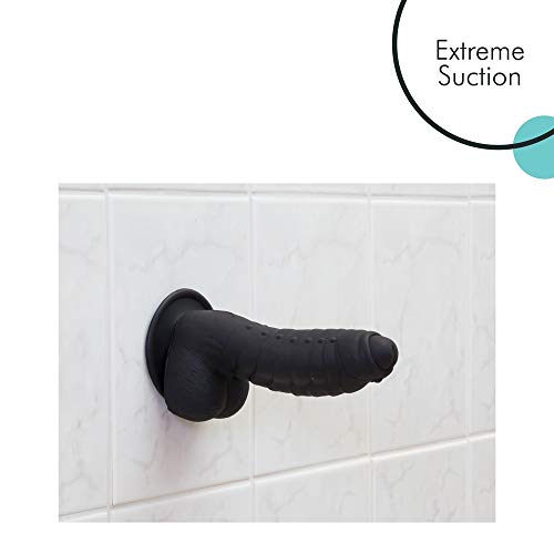 Pure Love 7 Inch Fantasy Silicone Dildo with Suction Cup, Ribbed & Studded, Black Color, Adult Sex Toy