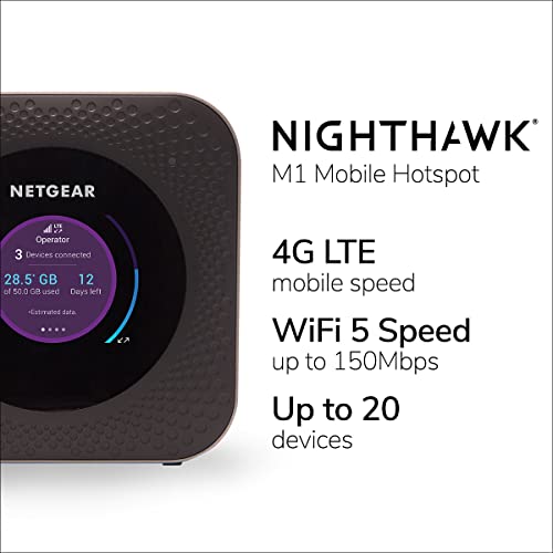 NETGEAR Nighthawk M1 4G LTE WiFi Mobile Hotspot (MR1100-100NAS) – Up to 1Gbps Speed, Works Best with AT&T and T-Mobile, Connects Up to 20 Devices, Secure Wireless Network Anywhere