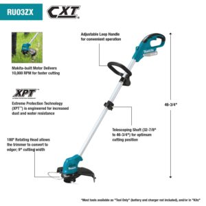 Makita RU03ZX 12V max CXT Lithium-Ion Cordless Trimmer w/Plastic Blade, Tool Only