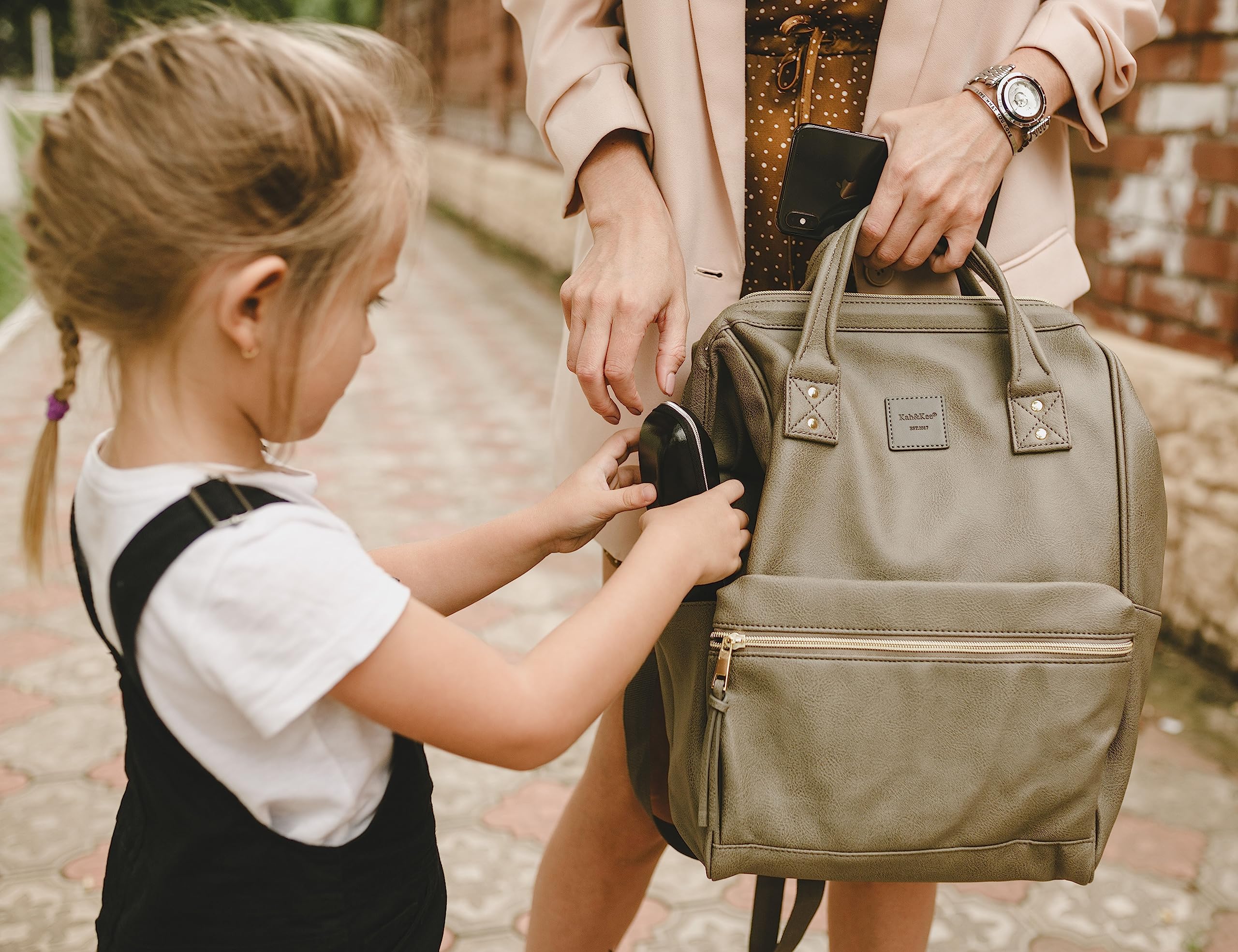 Kah&Kee Leather Backpack for Women and Men 15-inch Laptop Bag | Teacher Professional, Diaper Bag Backpack, Ideal for Work, School, Nurse, College & Travel (Dark Gray, Medium)