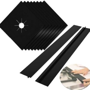 MSDADA Stove Covers, 8 Pcs 0.2 mm 10.6" x 10.6" Gas Range Protectors with 2 Pcs 21” Silicone Gap Cover Keep Stove Clean, Double Thickness, Reusable, Non-Stick, Easy to Clean