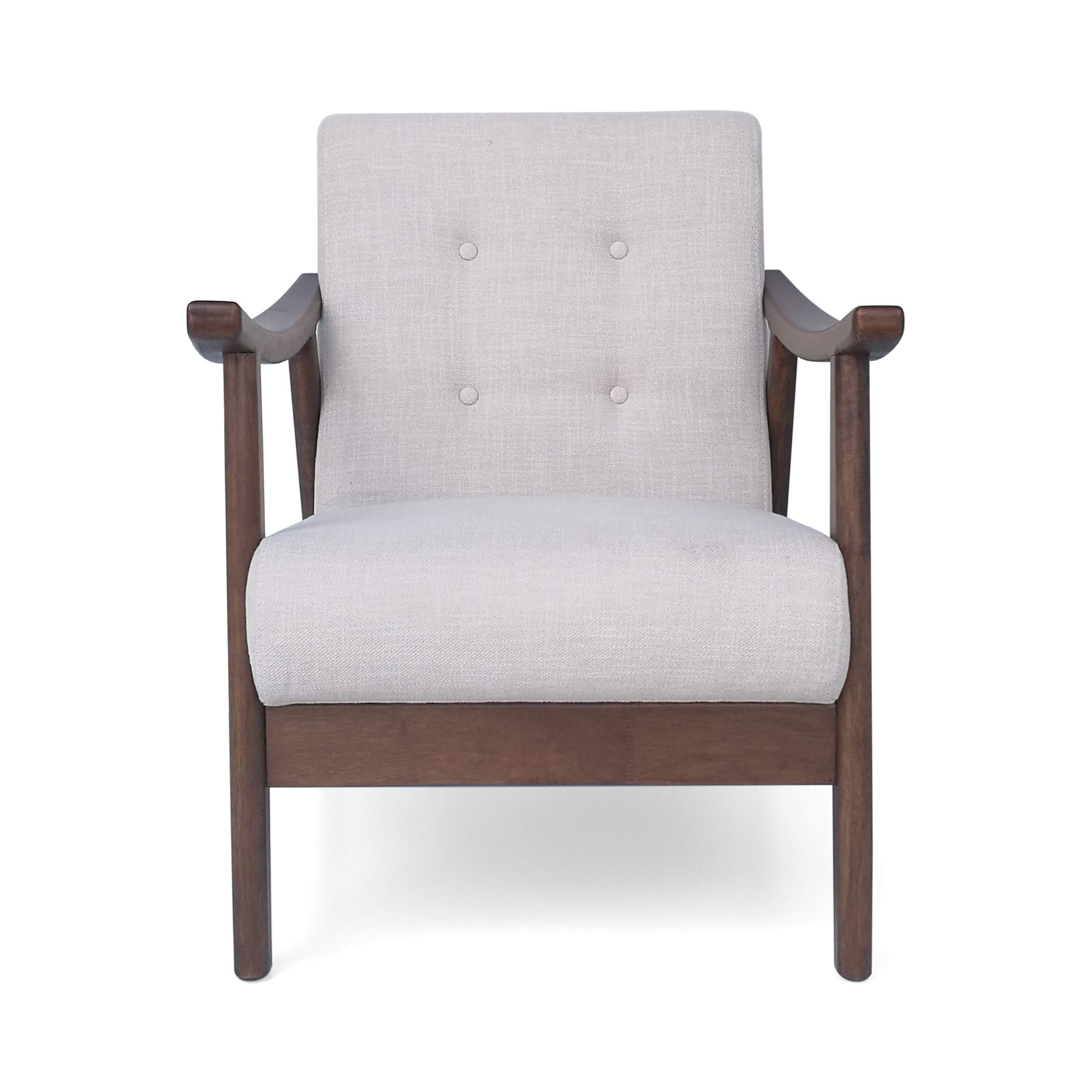 Christopher Knight Home Aurora Mid-Century Modern Accent Chair, Rubberwood, Beige, Brown