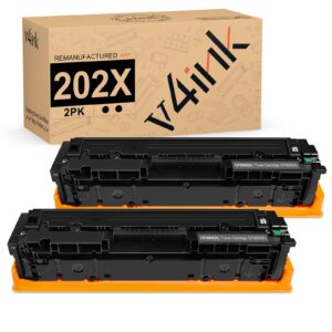 v4ink 202x cf500x black toner cartridge remanufactured replacement for hp 202x cf500x 202a cf500a high yield toner use for hp pro mfp m281fdw m281cdw m281dw m254dw m254nw m280nw printer, 2 packs