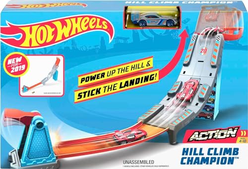 Hot Wheels Toy Car Track Set Hill Climb Champion Playset with 1:64 Scale Vehicle, Launch Uphill to Score Points & Win