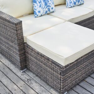 Suntone Patio Furniture Set All Weather Wicker Outdoor Sectional Patio Couch Rattan Patio Sectional with Table and Chairs, 3 Piece Patio Sofa Set, Beige