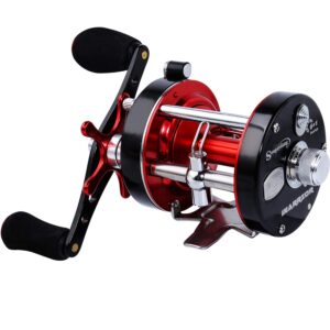 Sougayilang Fishing reels Round Baitcasting Reel - Conventional Reel - Reinforced Metal Body and Supreme Star Drag-Right Hand-Red-Black-Warrior 6000