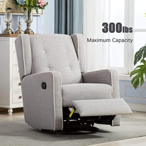 CANMOV Swivel Rocker Recliner Chair, Rocking Chair Nursery Glider Recliner, Manual Glider Chair for Nursery (Gray)