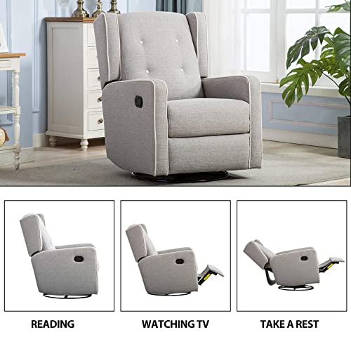 CANMOV Swivel Rocker Recliner Chair, Rocking Chair Nursery Glider Recliner, Manual Glider Chair for Nursery (Gray)