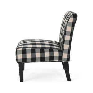 Christopher Knight Home Kendal Traditional Upholstered Farmhouse Accent Chair, Black Checkerboard, Matte Black 29.5D x 22.5W x 32H in