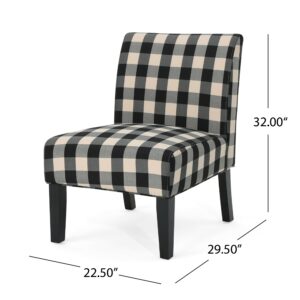 Christopher Knight Home Kendal Traditional Upholstered Farmhouse Accent Chair, Black Checkerboard, Matte Black 29.5D x 22.5W x 32H in