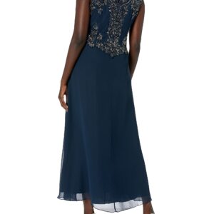 J Kara Women's Petite Cap Sleeve Beaded Top Long Dress, Navy/Mercury, 16P