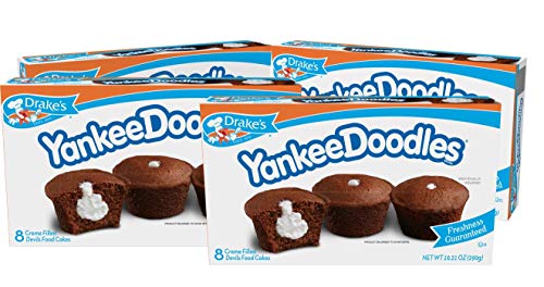 Drake's Yankee Doodles, 32 Individually Wrapped Creme-Filled Devils Food Cupcakes (Pack of 4)