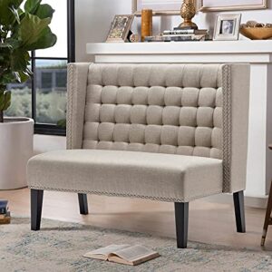 46" Small Modern Loveseat Settee Sofa 2-Seat Sofa Couch Tufted Love Seat Dining Bench with Nail Head Trim Back Banquette Sofas for Living Room Small Space Entryway Hallway Khaki