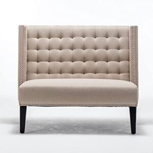 46" Small Modern Loveseat Settee Sofa 2-Seat Sofa Couch Tufted Love Seat Dining Bench with Nail Head Trim Back Banquette Sofas for Living Room Small Space Entryway Hallway Khaki