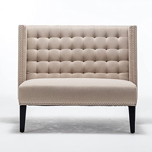 46" Small Modern Loveseat Settee Sofa 2-Seat Sofa Couch Tufted Love Seat Dining Bench with Nail Head Trim Back Banquette Sofas for Living Room Small Space Entryway Hallway Khaki