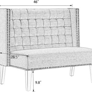 46" Small Modern Loveseat Settee Sofa 2-Seat Sofa Couch Tufted Love Seat Dining Bench with Nail Head Trim Back Banquette Sofas for Living Room Small Space Entryway Hallway Khaki