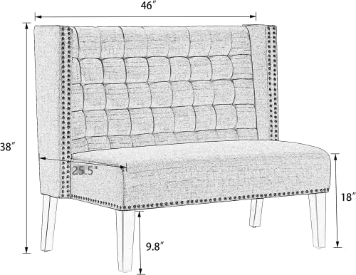 46" Small Modern Loveseat Settee Sofa 2-Seat Sofa Couch Tufted Love Seat Dining Bench with Nail Head Trim Back Banquette Sofas for Living Room Small Space Entryway Hallway Khaki