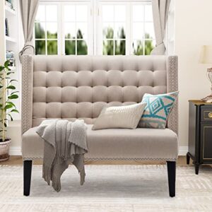 46" Small Modern Loveseat Settee Sofa 2-Seat Sofa Couch Tufted Love Seat Dining Bench with Nail Head Trim Back Banquette Sofas for Living Room Small Space Entryway Hallway Khaki