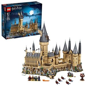 lego harry potter hogwarts castle building set, harry potter activity kit with minifigures, wands, boats, a spider, and gryffindor and hufflepuff accessories; collectible model for adults, 71043