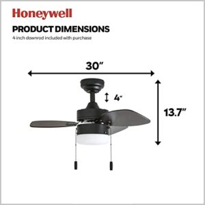 Honeywell Ceiling Fans Ocean Breeze, 30 Inch Modern Indoor LED Ceiling Fan with Light, Pull Chain, Dual Mounting Options, Dual Finish Blades, Reversible Motor - Model 50602-01 (Gilded Espresso)