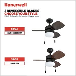 Honeywell Ceiling Fans Ocean Breeze, 30 Inch Modern Indoor LED Ceiling Fan with Light, Pull Chain, Dual Mounting Options, Dual Finish Blades, Reversible Motor - Model 50602-01 (Gilded Espresso)