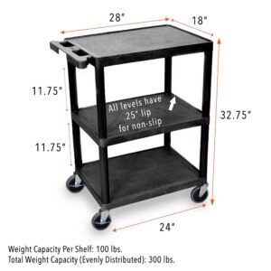 Stand Steady Tubstr 3 Flat Shelf Printer Cart, Compact and Heavy-Duty Utility Storage - Supports up to 300 lbs, Great for Home, Office, Warehouse, 28 x 18 in Tool Table, Moves Cargo Easily (Black)