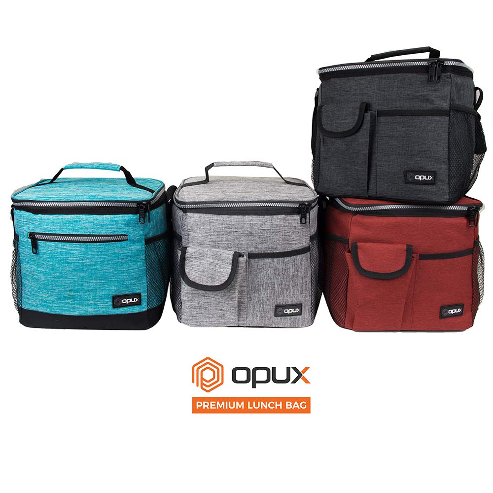 opux Large Insulated Lunch Bag for Men Women, Leakproof Thermal Lunch Box Work School, Soft Lunch Cooler Tote Bag with Shoulder Strap for Adult Kid, Boy, Girl, Reusable Lunch Pail, Dark Gray