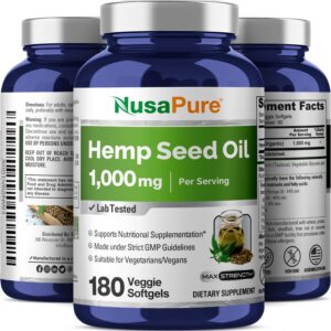 NusaPure Hemp Oil Capsules, 1,000mg Per Serving, 180 Veggie Softgels, Non-GMO, Vegan