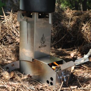 Hot Ash Mini Wood Burning Titanium and Aluminum Rocket Stove - Compact 1lb Stove for Outdoor Cooking, Camping, and More