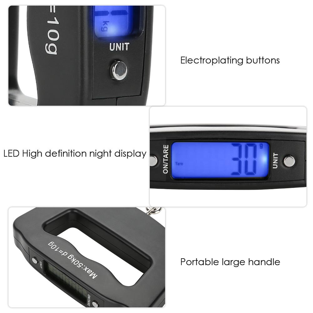 50kg/10g Portable Luggage Scale Digital Mini Fish Hook Hanging Scale Electronic Weight Scale for Travel Household Outdoor Weighing