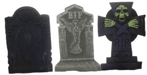 bauer pacific set of 3 reusable realistic 21" asst. halloween foam tombstones, props, graveyards, haunted house, yard decorations and accessories