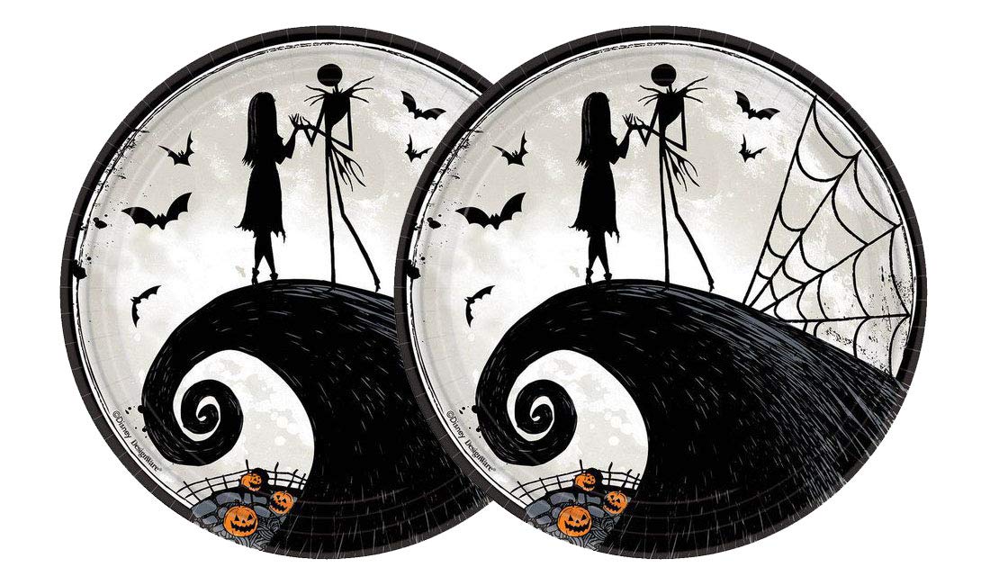 Nightmare Before Christmas Halloween Paper Plates - Jack Skellington & Sally Party Plates - 9" Diameter (2) 8ct = 16ct