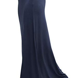 Urban CoCo Women's Stylish Spandex Comfy Fold-Over Flare Long Maxi Skirt (M, Navy Blue)