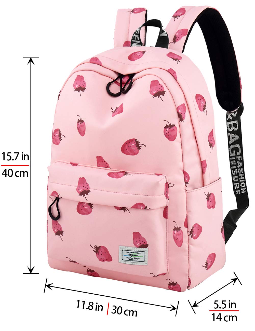 mygreen School Bookbags for Girls, Cute strawberry Backpack College Bags Daypack Travel Bag Pink-Medium