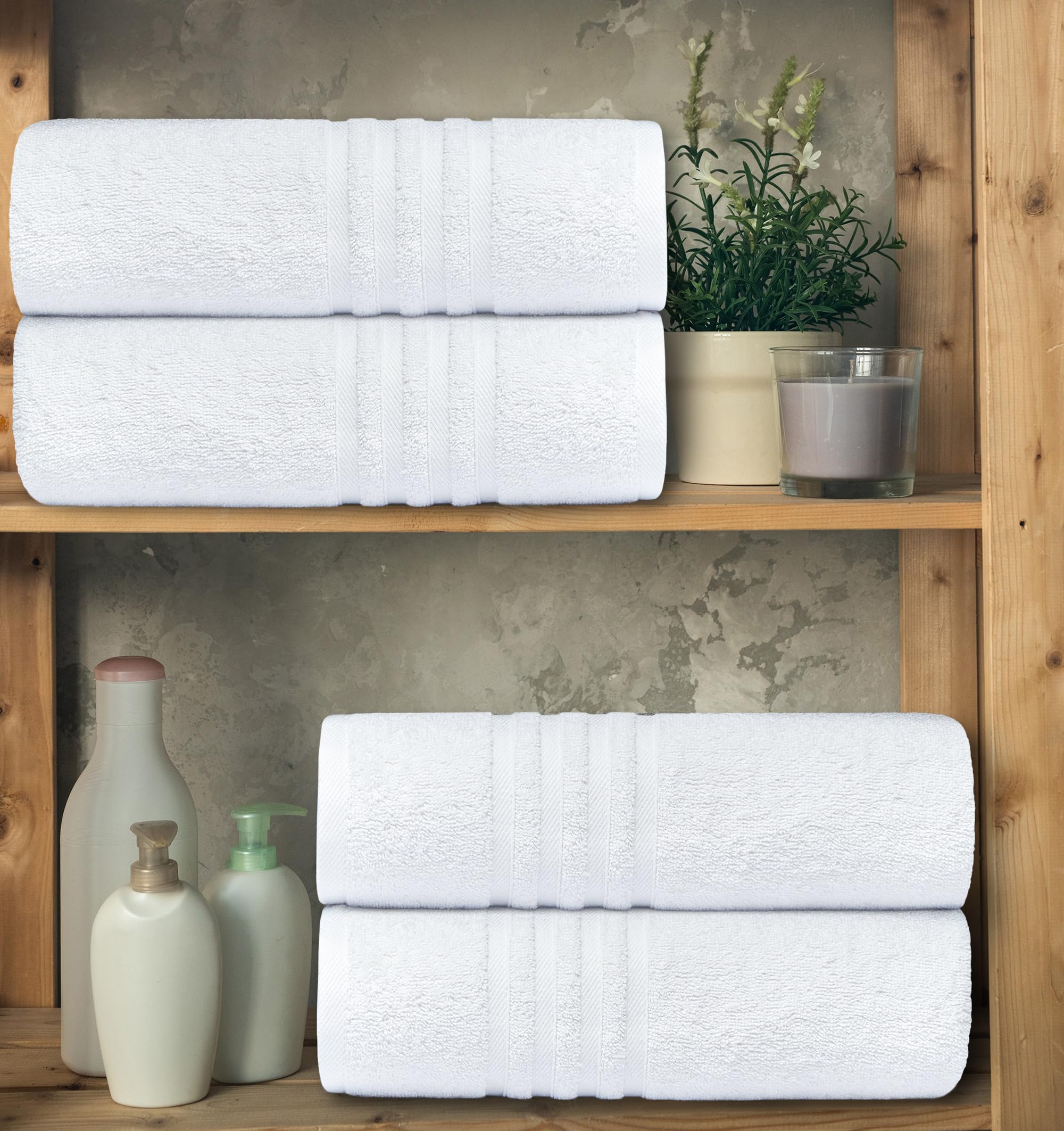 Wealuxe White Bath Towels 27x54 Inch, Cotton Towel Set for Bathroom, Hotel, Gym, Spa, Soft Extra Absorbent Quick Dry 4 Pack