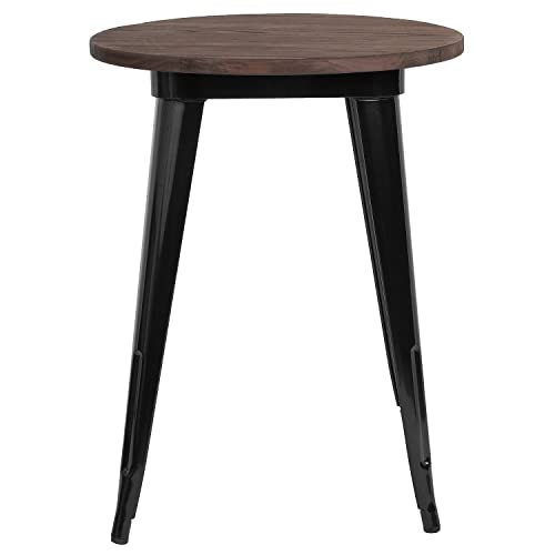 Flash Furniture Webb 24" Round Black Metal Indoor Table with Walnut Rustic Wood Top