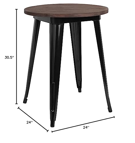 Flash Furniture Webb 24" Round Black Metal Indoor Table with Walnut Rustic Wood Top