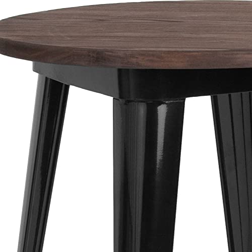 Flash Furniture Webb 24" Round Black Metal Indoor Table with Walnut Rustic Wood Top