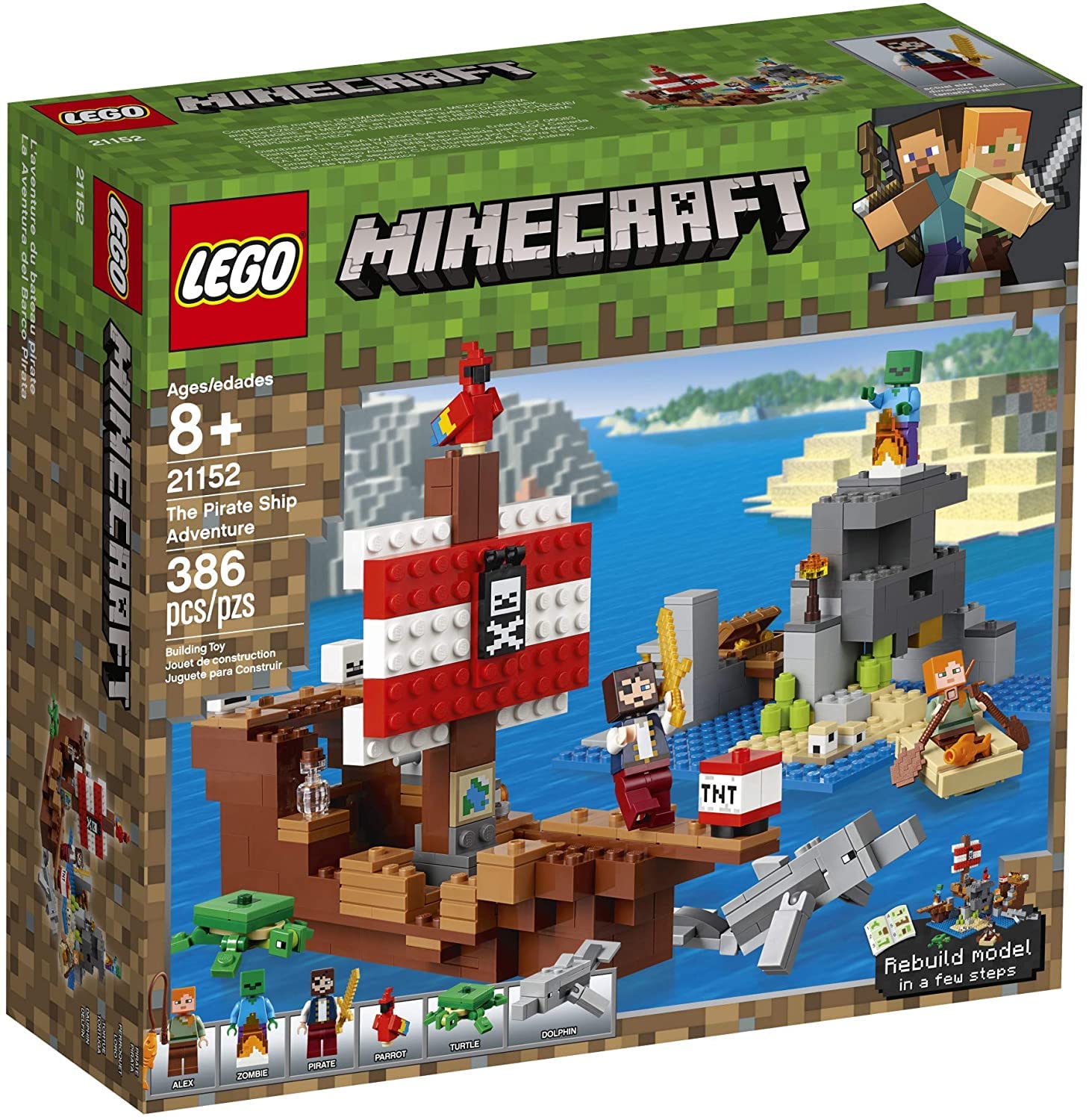 LEGO Minecraft The Pirate Ship Adventure 21152 Building Kit (386 Pieces)