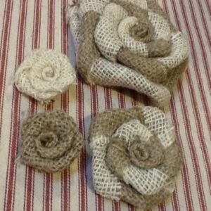 Set of Four Burlap Flowers Natural and Ivory 3" 2" 1" Wedding Cake Topper Wreath Centerpiece Rustic Decor Outdoor Table