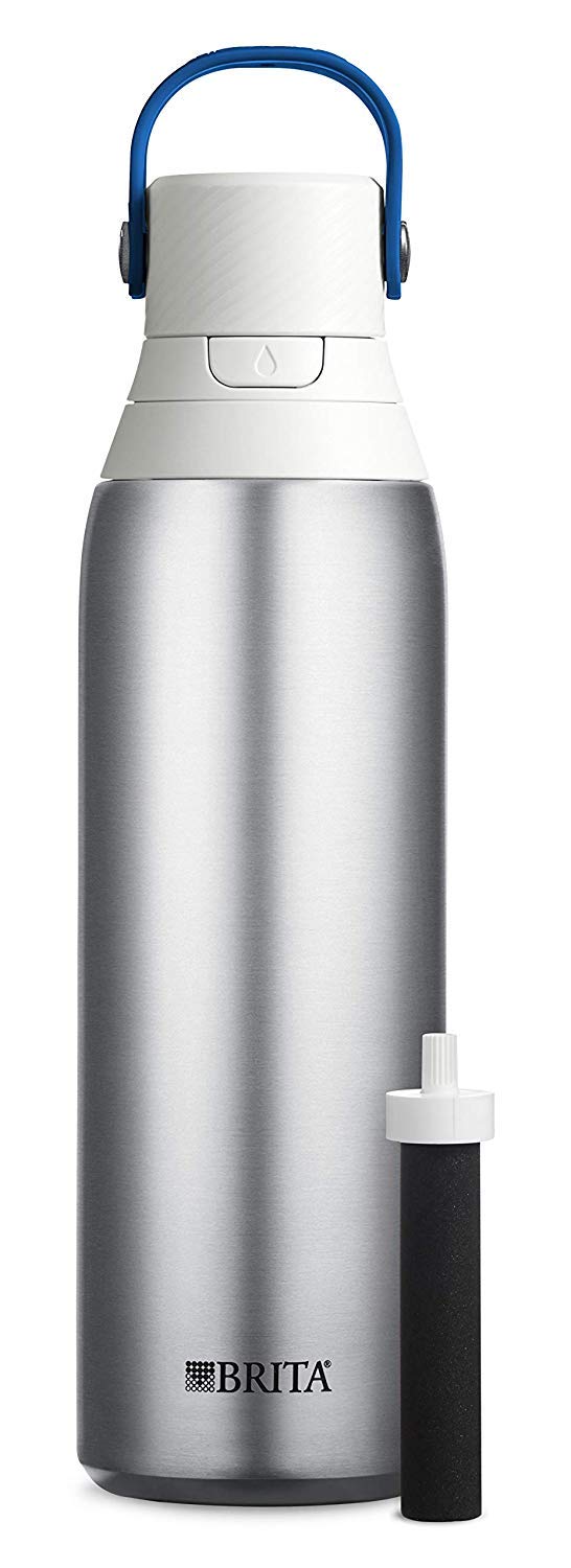 Brita Stainless Steel Premium Filtering Water Bottle, BPA-Free, Reusable, Insulated, Replaces 300 Plastic Water Bottles, Filter Lasts 2 Months or 40 Gallons, Includes 1 Filter, Stainless - 20 oz.