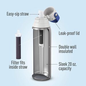 Brita Stainless Steel Premium Filtering Water Bottle, BPA-Free, Reusable, Insulated, Replaces 300 Plastic Water Bottles, Filter Lasts 2 Months or 40 Gallons, Includes 1 Filter, Stainless - 20 oz.