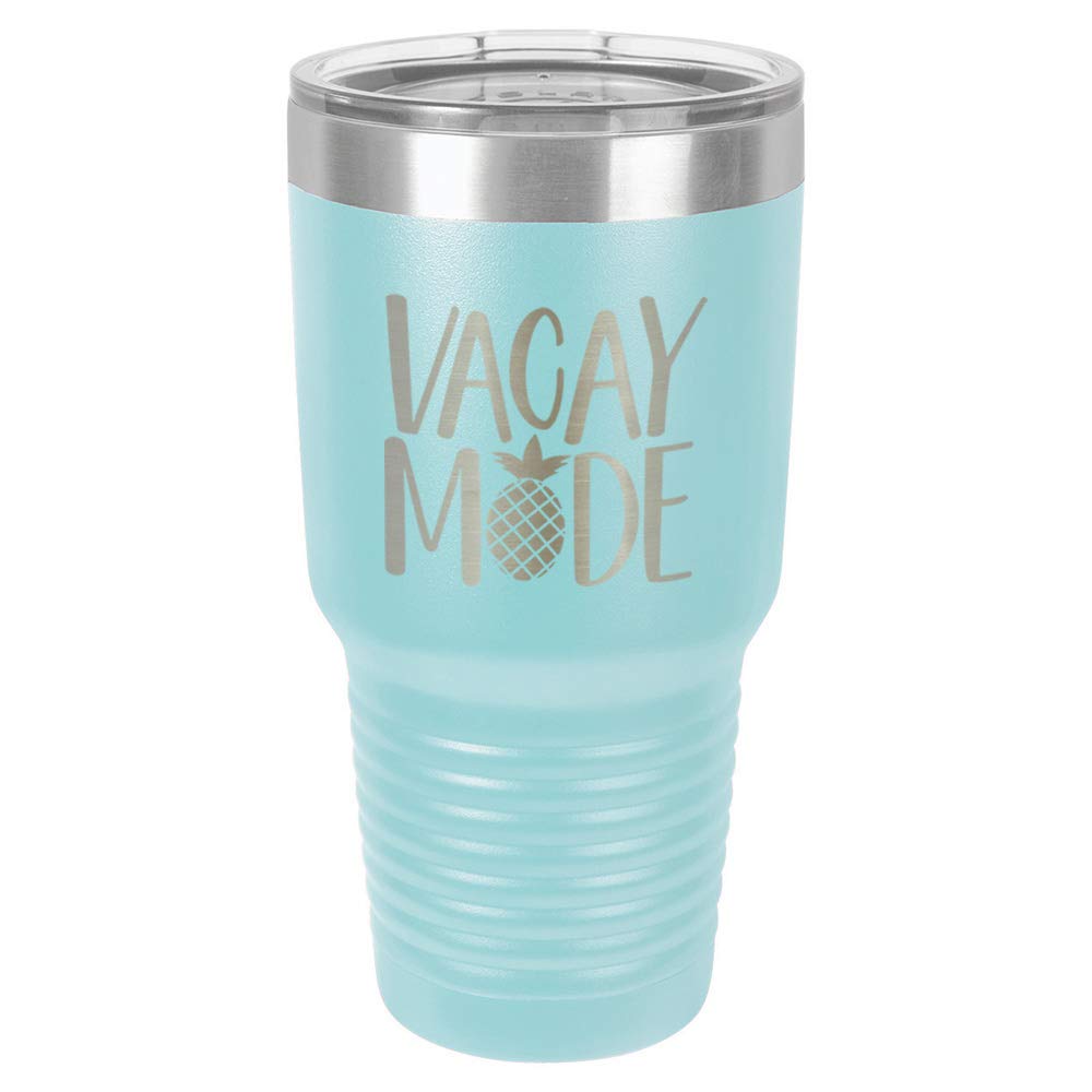 VACAY MODE Light Blue 30 oz Tumbler With Straw and Slide Top Lid | Stainless Steel Travel Mug | Compare To Yeti Rambler