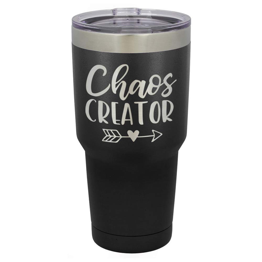 CHAOS CREATOR Black 30 oz Tumbler With Straw and Slide Top Lid | Stainless Steel Travel Mug | Compare To Yeti Rambler